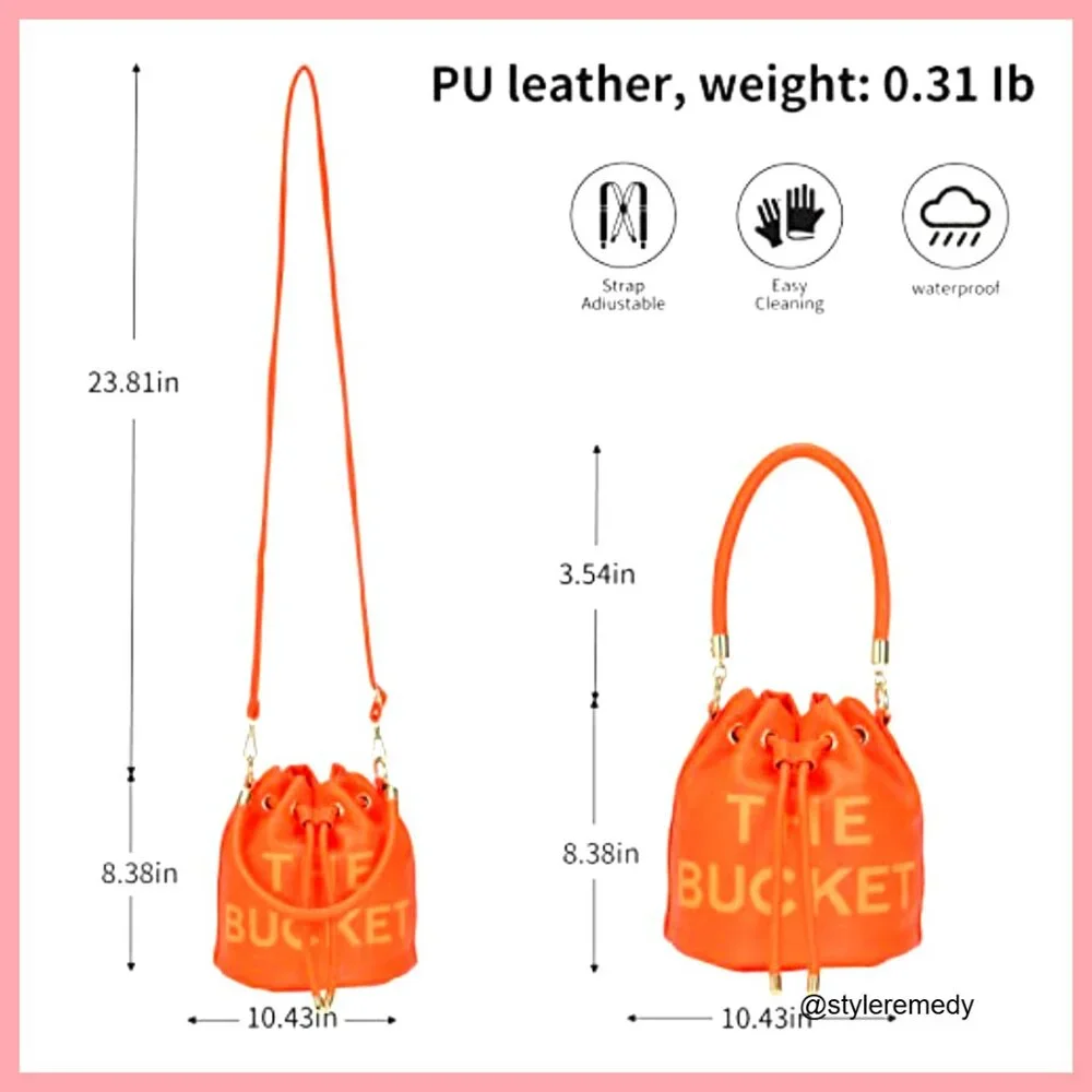Mini Leather Bucket Bag Drawstring Purse Crossbody Hobo Handbag